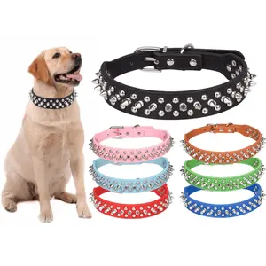Fashion Studded Leather Dog Collar with Rivets – Adjustable for Small, Large Dogs & Cats – Trendy Pet Accessory