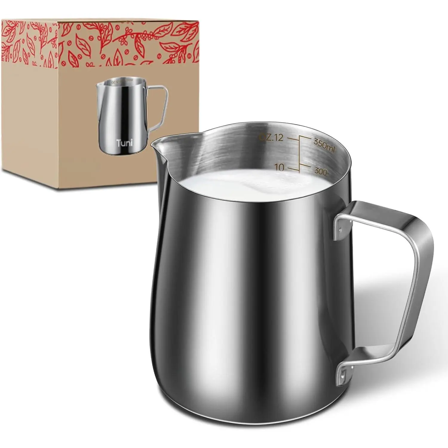 Milk Frothing Pitcher, 12oz/350ml Stainless Steel Milk Jug Steaming Cup, Milk Coffee Cappuccino Latte Art Steam Creamer Frother Pitcher