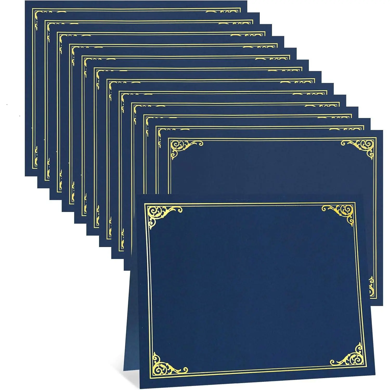 Certificate Holder, 12 Pack Navy Blue Diploma Cover  Foil Border | Hard Cover, Fits 8.5 x 11 In Paper, Vertical Or Horizontal Pages, Corner Tabs, for , Diplomas, Awards, Documents