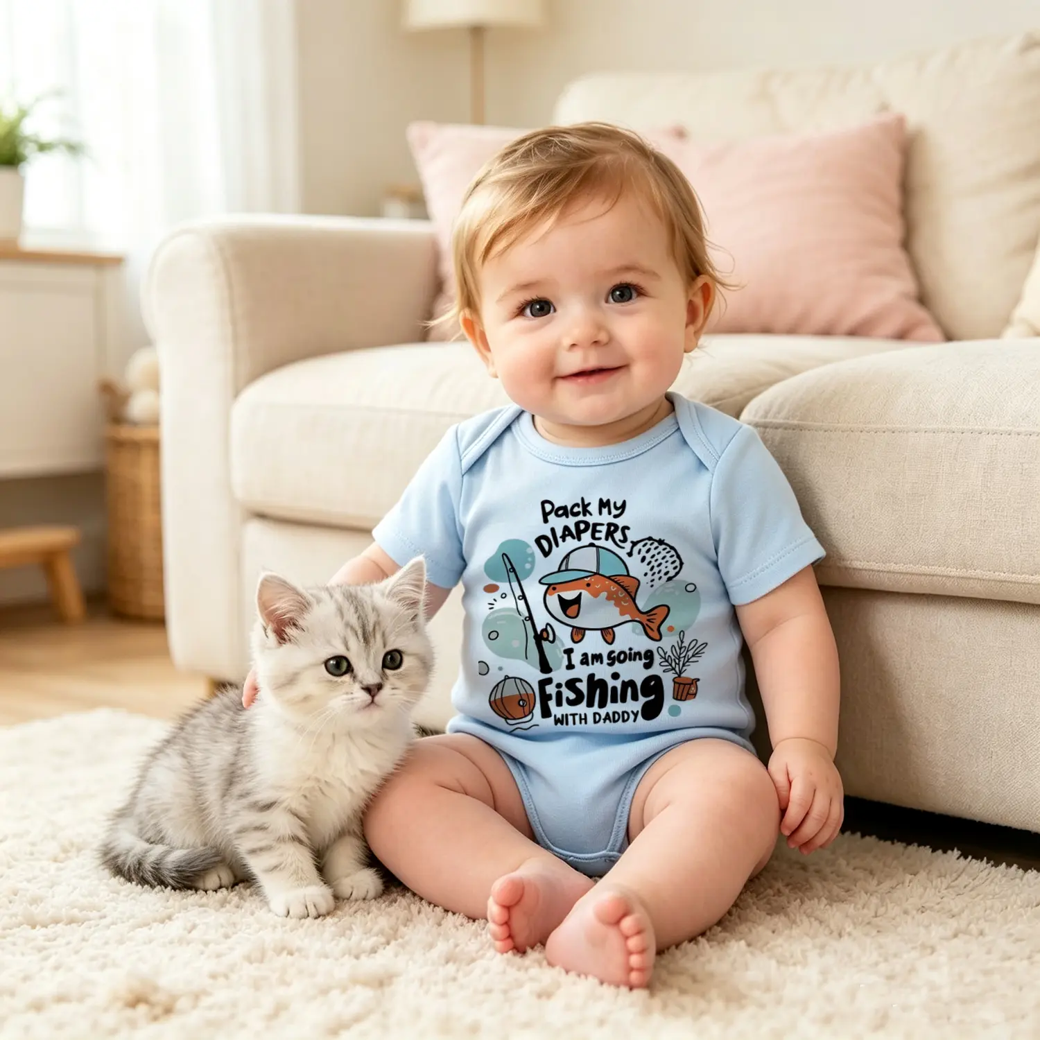 Unisex Baby Bodysuit Romper Fishing With Daddy Print Soft Cotton Short Sleeve Baby Jumpsuit Newborn Essentials Baby Shower Gift for Summer