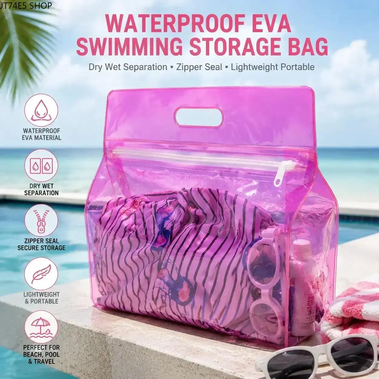 Unisex 2-Pack Waterproof EVA Storage Pouches - Compact, Lightweight Wet-Dry Split Bags with Leakproof Zipper for Water Sports, Travel