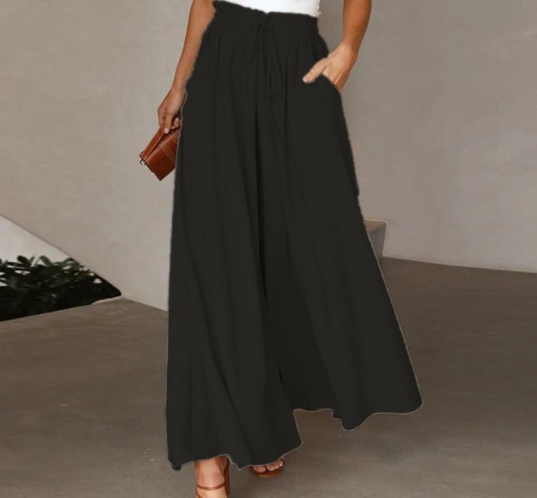 Women's new summer wide-leg long pants with elastic waistband, high-waisted long skirt-pants for women, suitable for beach vacations and commuting