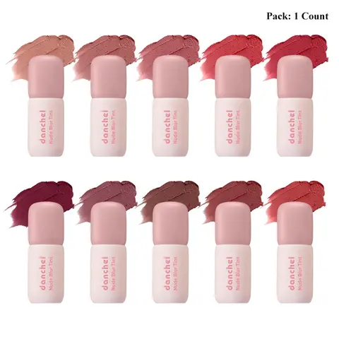 Danchel Velvet Longlasting Matte Blur Lip Tint, Lip Stain Makeup, 2-in-1 for Lips & Cheeks, Long-Lasting & Smudge-Proof, Buildable Color Payoff, Lightweight & Non-Sticky, Smooth & Easy Application, 10 Shades, Go-To Daily Makeup