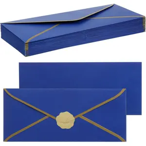 30 Packs #10 Business Envelopes, 4-1/8 x 9-1/2 Inches, 24 LB, Blue Envelopes with Gold Stickers for Privacy Documents, Home & Office