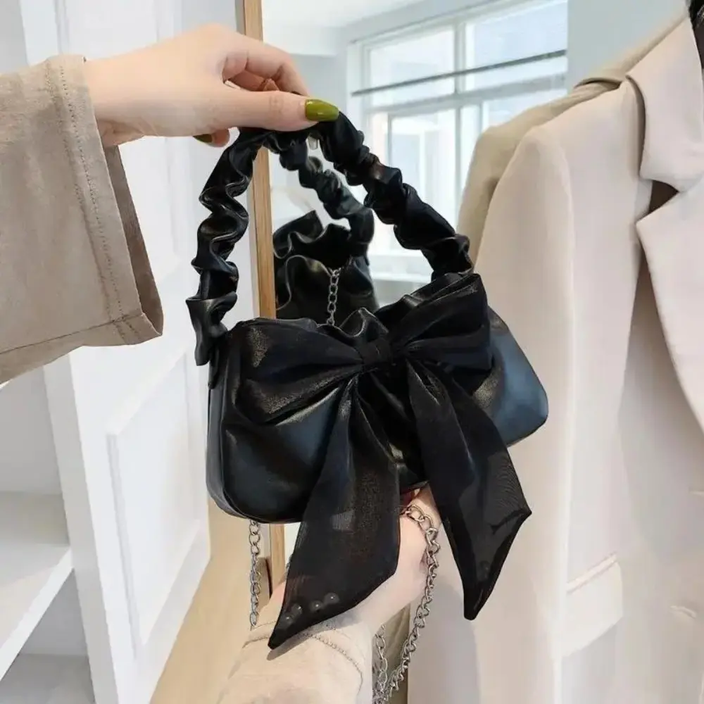 Vintage Women Mini Crossbody Bag With Bow Decoration, Polyester Fashion Shoulder Handbag For Daily Casual Outfit & Party Occasions