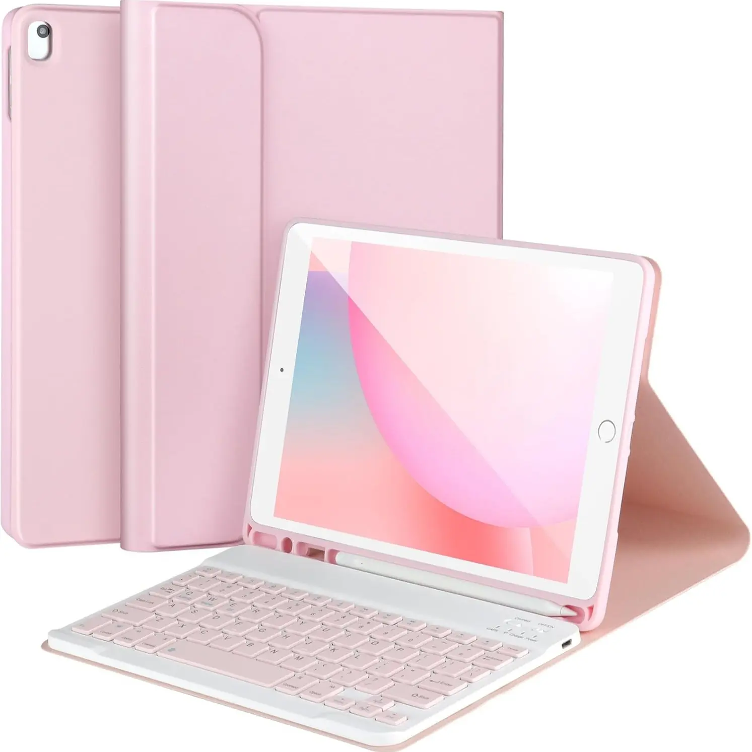 1 Count Wireless Keyboard & Tablet Case For iPad 9th / 8th / 7th Generation 10.2 inch & iPad Air 3rd Gen & iPad Pro 10.5 inch,Built in Pencil Holder, Tablet Covers - Pink Color
