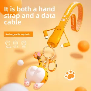 Creative Butt Cat Lanyard Keychain Data Cable 3-in-1 Compatible with Apple and Huawei TYPE-C Charging Cable, Perfect Gift for Friends and Family on Holidays, Birthdays, and Anniversaries
