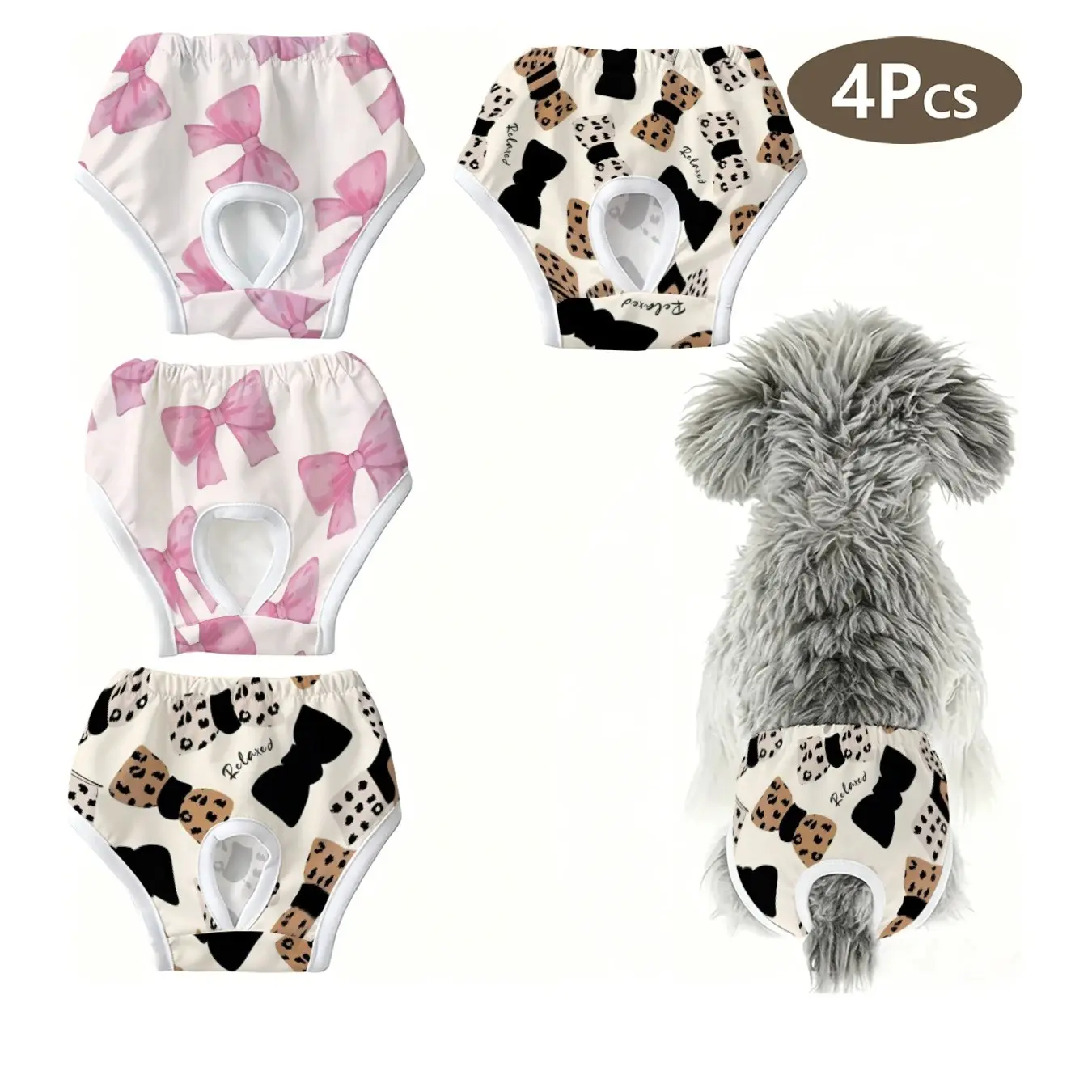 4-Pack Cute Pet Dog Cat Bow Leopard Print Panties, Anti-Noise Underwear for Large Small Dogs Cats, Ideal for Holidays Home Travel