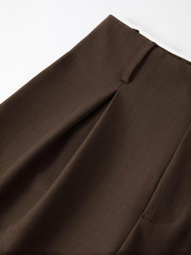 Women's Solid Color Plicated Pocket Wide Leg Pants, Elegant Zipper Fly Trousers for Work Office Business, Ladies Spring & Fall Clothes