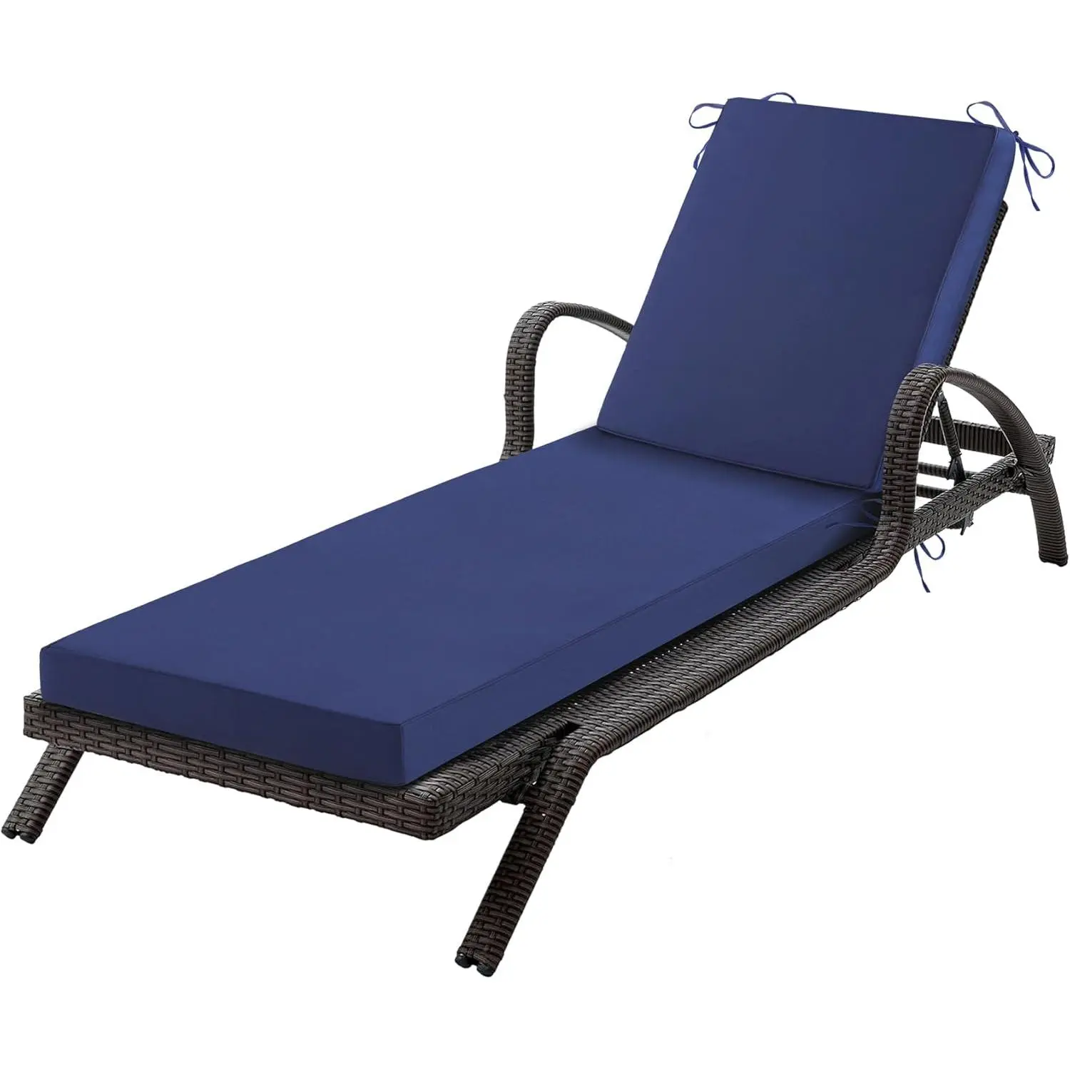 Chaise Lounge Cushions Outdoor, 72x 21x 3 Inch Waterproof & Fade-Resistant Lounge Chair Cushion, Outdoor Chaise Cushion with Removable Cover & Ties for Lawn, Patio, Pool & Beach, Navy Blue