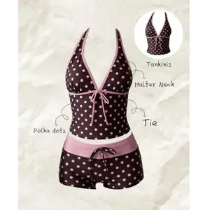 New Arrival Summer Women's Sexy Polka Dot Tie Quick-Dry 2-Piece Split Tankini Swimsuit Set, Retro Sporty Style Beachwear, Summer Swimwear.Ideal Choice for Pool Parties and Luxury Beach Vacations tanning bikini