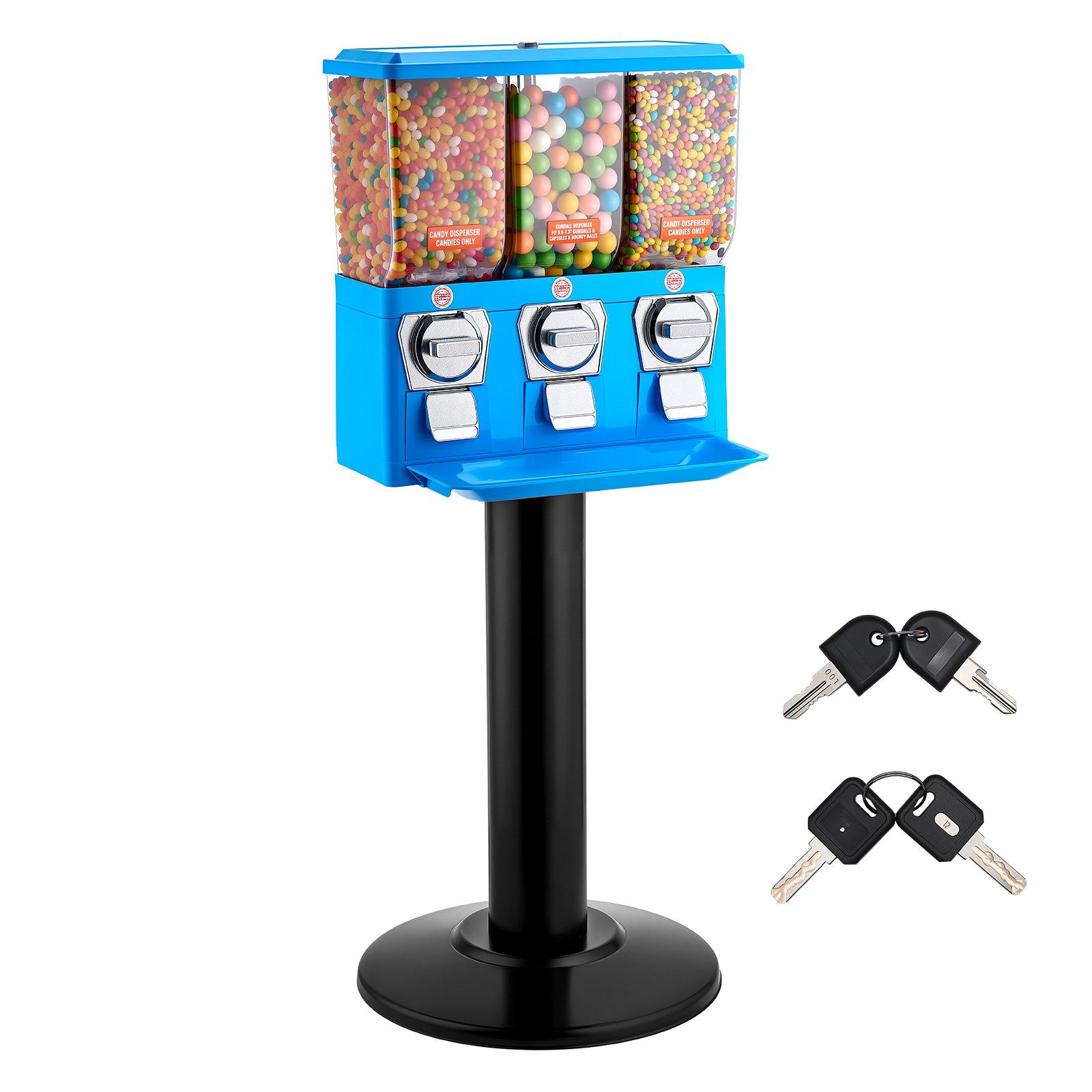 VEVOR Candy Vending Machine, Triple Compartment Candy Vending Machine with Stand, Gumball & Candies Vendings Machines with Built-In Cash Box, Detachable, Vintage Candies Dispenser for Shops, Arcades