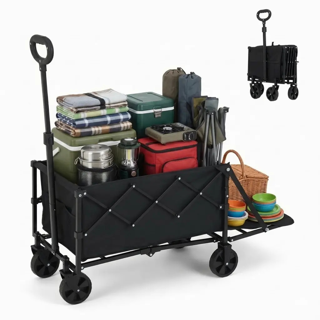 Collapsible Wagon Cart 220lb Capacity, Foldable Heavy Duty Garden Wagon for Grocery Shopping Camping Outdoor