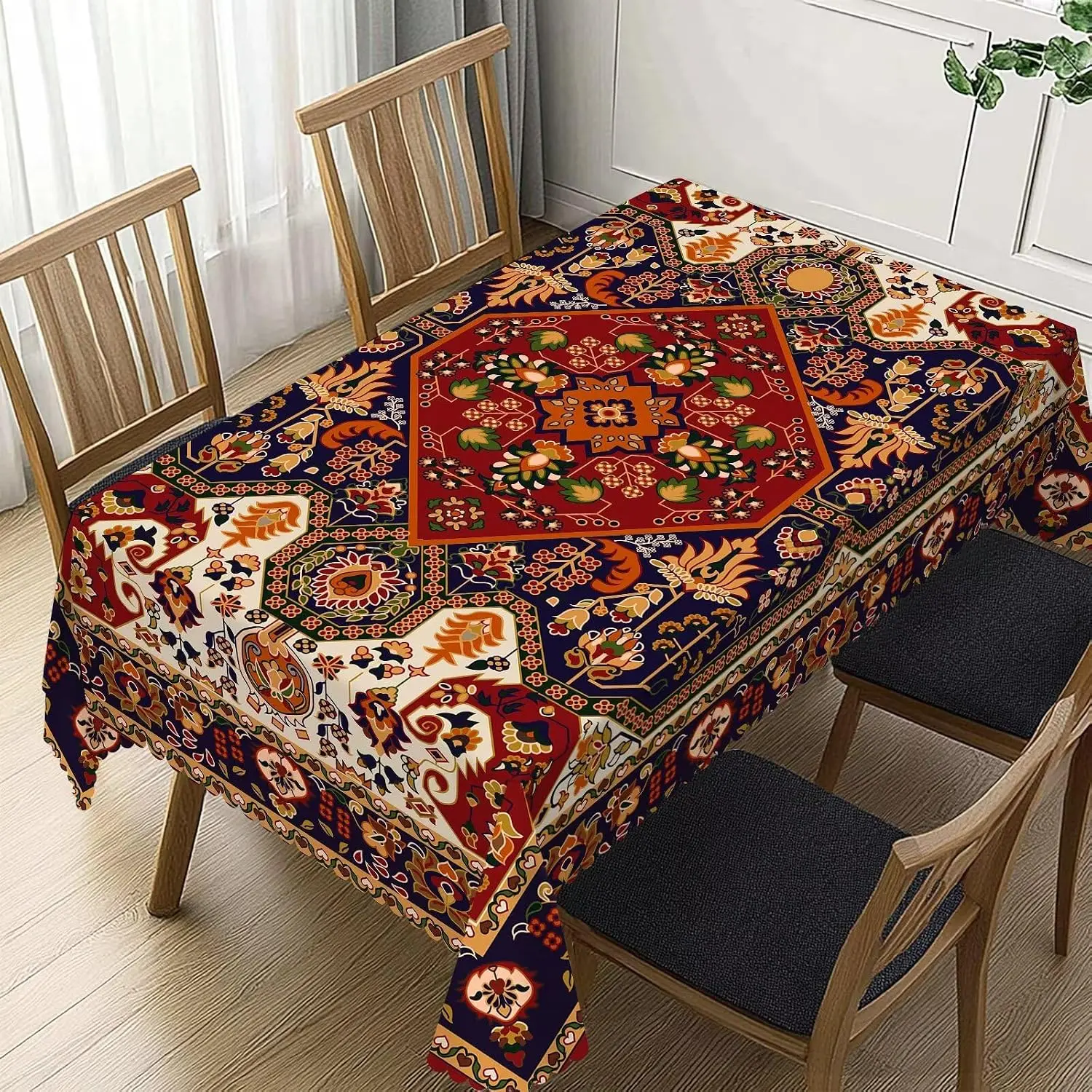 Persian Carpet Design Rectangle Tablecloth Tribal Texture Table Cloth Boho Rust Rectangular Tablecloth Table Cover for Dining Kitchen Party 54 x 72 Inch