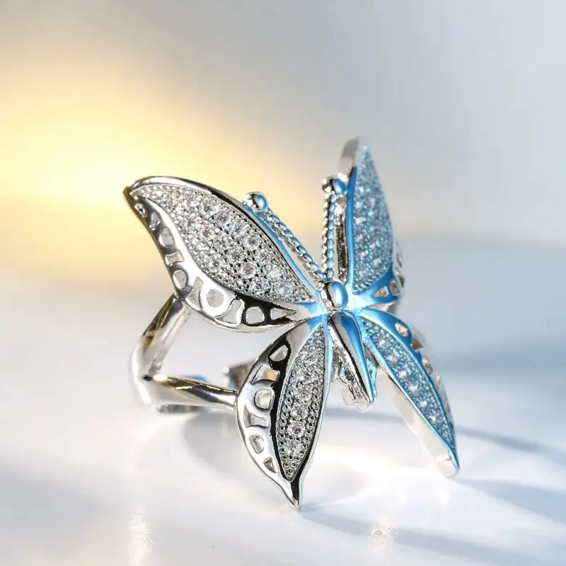 Statement Butterfly Ring with Pave Zircon, Adjustable Women's Jewelry, Stylish Finger Accessory & Womens Gifts, Rings, Accessories For Women, Funky, Peppy, Anniversary, Wedding Anniversary Ring, Elegant