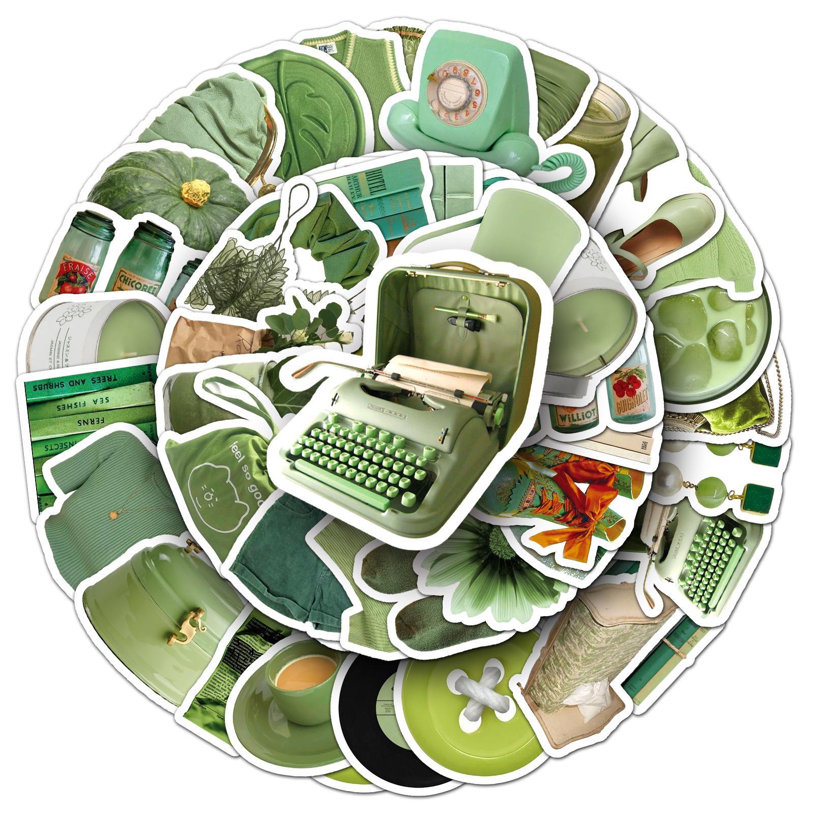 Green Theme Sticker, 50pcs/set DIY Decorative Sticker, Scrapbooking & Stamping Supplies for Journal Making, Gift Wrapping, Greeting Card