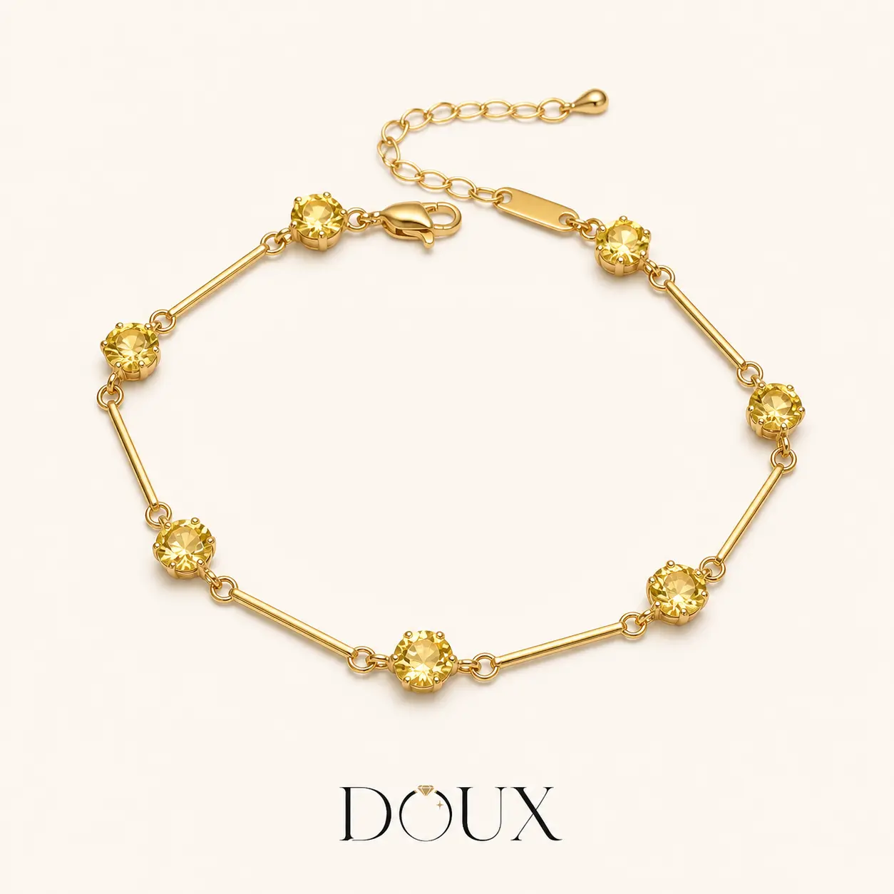 DOUX Gold-Tone Citrine Yellow Crystal Station Bracelet