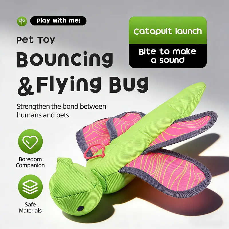 New Dog Launchable Flying Insect Toy, Oxford Cloth Interactive Crinkle Paper, Durable Chew-Resistant Pet Fun Throwing Toy