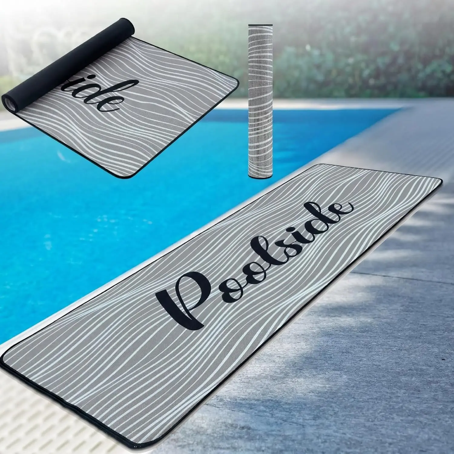 Pool Mat Poolside Non Slip Mat Walk Pool Deck Mats Rugs for Floor Outdoor Rubber Mats with Drainage Outdoor and Indoor Dock Safety(Grey,23.62" X 67.72")