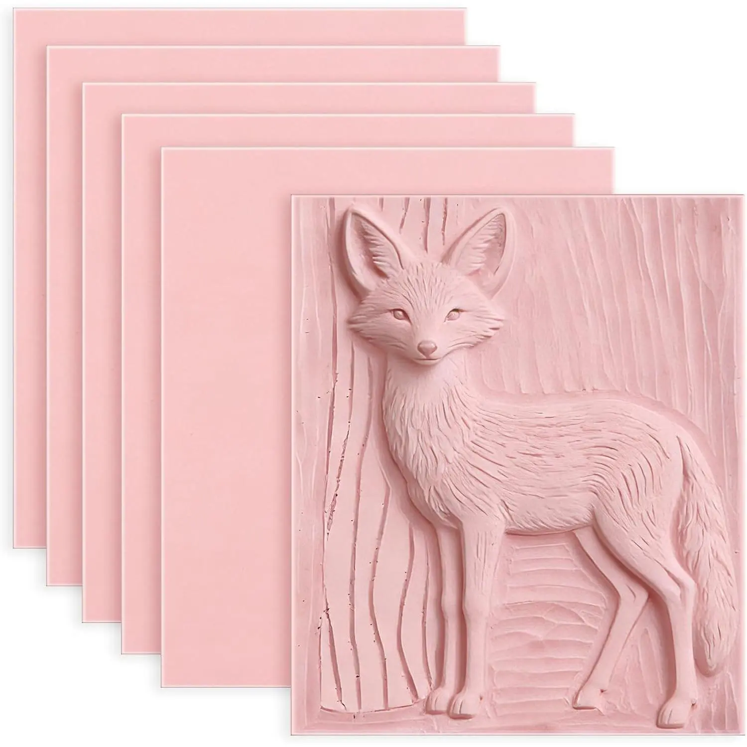 6 Pack 8"x6" Pale Pink Rubber Stamp Carving Blocks Rubber Carved Brick Soft Rubber Linoleum Block for Craft Project