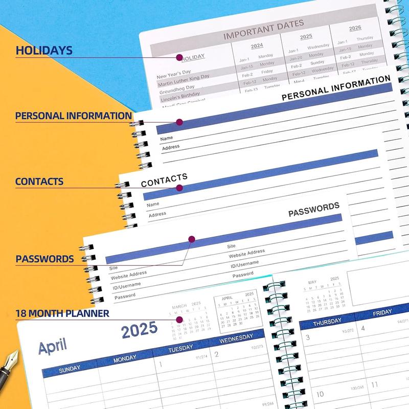 Calendar Planner 2025-2026: January 2025 - June 2026, Monthly and Daily ...
