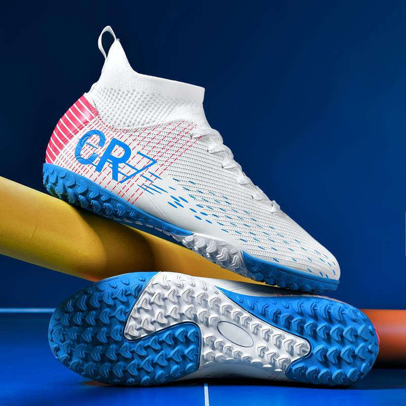 Men's High-top Soccer Shoes - Non-slip, Breathable, Lightweight, Soccer Boots with AG Studs, Suitable for Outdoor Training and Matches, Black with Yellow Accents, CR7 Design, PU Upper, Rubber Sole, Lace-up Closure