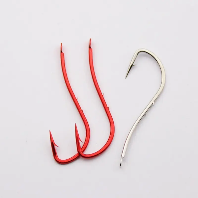 Long Shank Fishing Hooks with Barb, Streamline Curved Worm Hooks, Double Back Pointed Sea Hooks for Black Seabream Sea Bass Fishing, Saltwater Angling Hooks