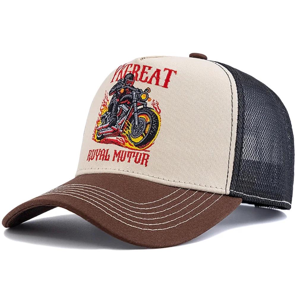 Hot Sale Motorcycle Embroidered Trucker Hat Flame Biker Patch Baseball Cap For Man Woman Breathable Streetwear Summer Mesh Caps