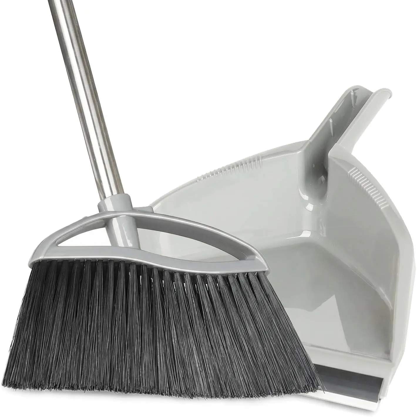 Bristle Broom and Dustpan Set, Long Handle for Indoor Floor, Hardwood| Angled Broom Reach Corners and Cabinets, Rubber Lip Traps Fine Dust.Perfect for Tile, Office, Kitchen.