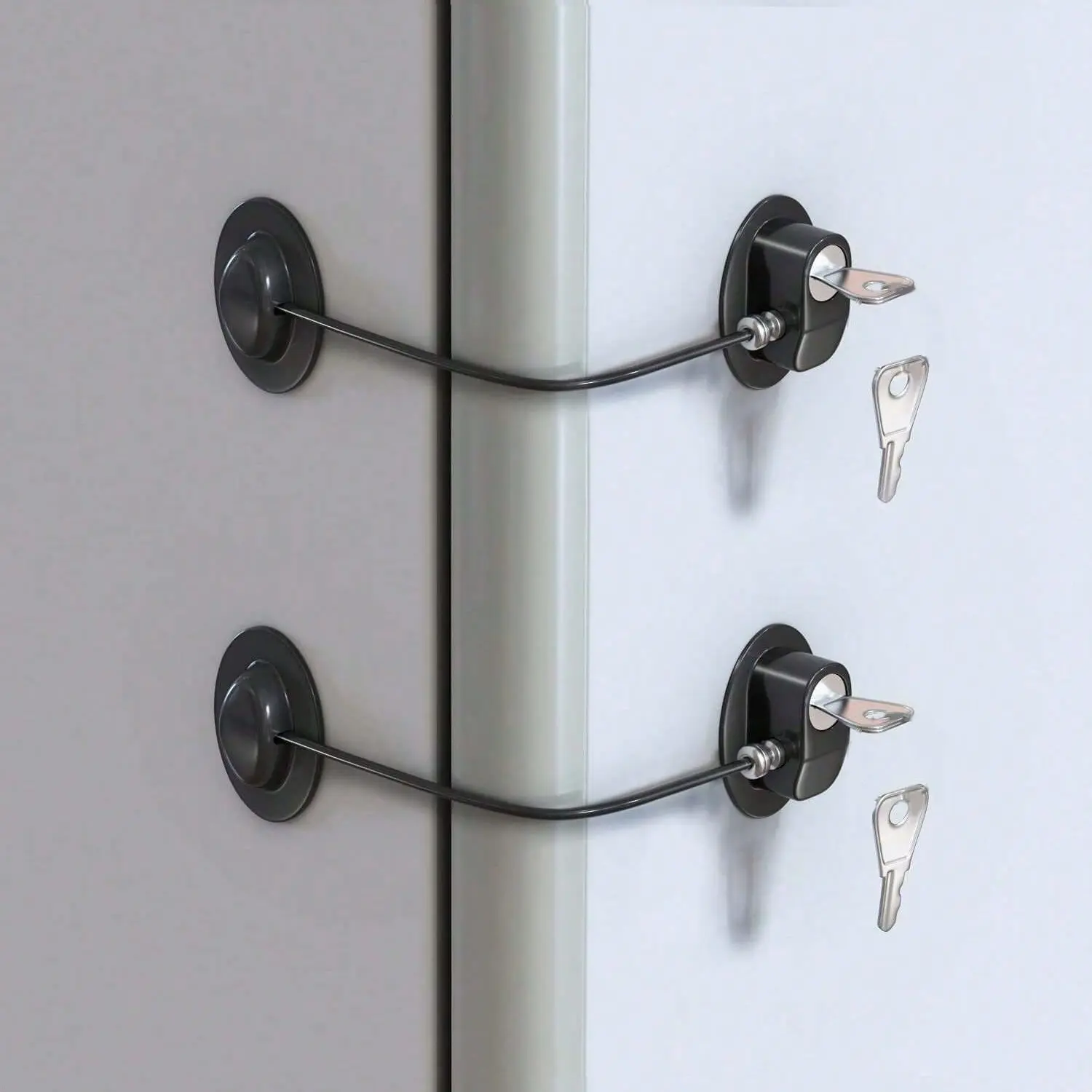 Safe Window Refrigerator Lock with 2 Keys, Easy Adhesive Mounting Security Lock for Cabinets, Drawers, Fridges, Freezers, Doors, Versatile Use, Reliable Safety Lock, Easy Installation, Double Protection