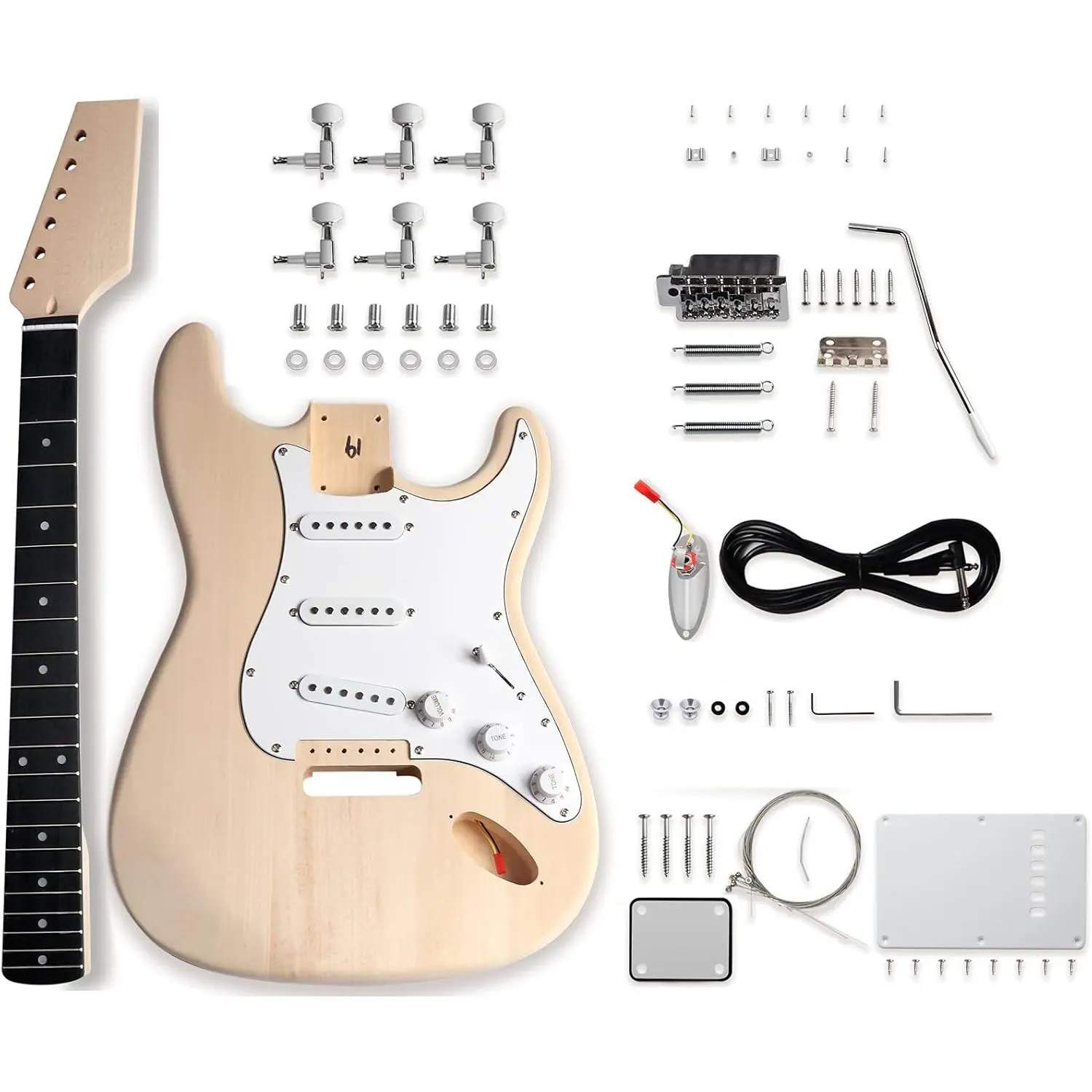 DIY Electric Guitar Kit Beginner Kit Right Handed Basswood  | Hard Maple , Engineered  Fretboard, 6 String, Build Your Own Guitar