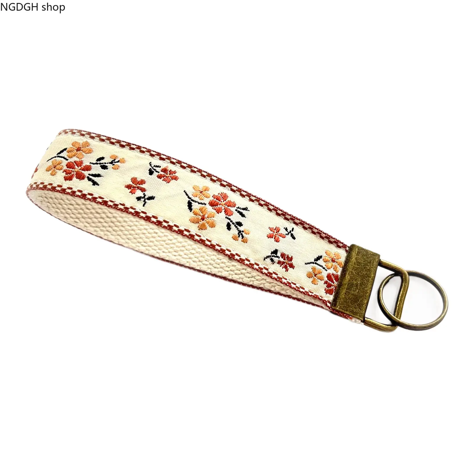 Floral Embroidery Wrist Key Lanyard, Vintage Small Flower Fabric Key Strap, Antique Bronze Key Ring Holder, Soft Woven Wristlet Keychain, Cute Daily Accessory for Car Keys, Purse & Backpack, Sweet Gift for Women