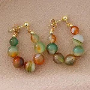 Women Elegant Colorful Agate Beaded Dangle Earrings, Bohemian Retro Handmade Drop Earrings, Fashion Jewelry for Party, Date, Vacation, Festival & Daily Casual Wear