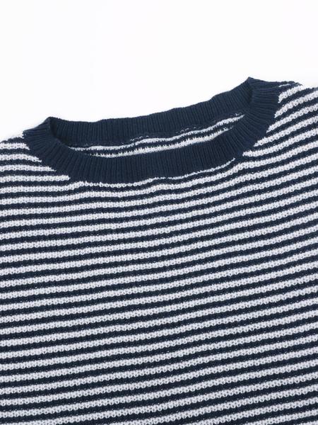 Women's Striped Drop-Shoulder Sweater, Casual Bishop Sleeve Boat Neck Jumper for Daily Outdoor Wear, Ladies Knitwear for All Seasons, Womenswear, Tops