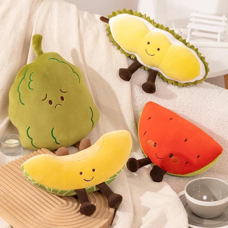 Creative Fruit Plush Toy Watermelon Durian Cantaloupe Balsam Pear Doll Stuffed Pillow Kawaii Room Decor Activity Gift