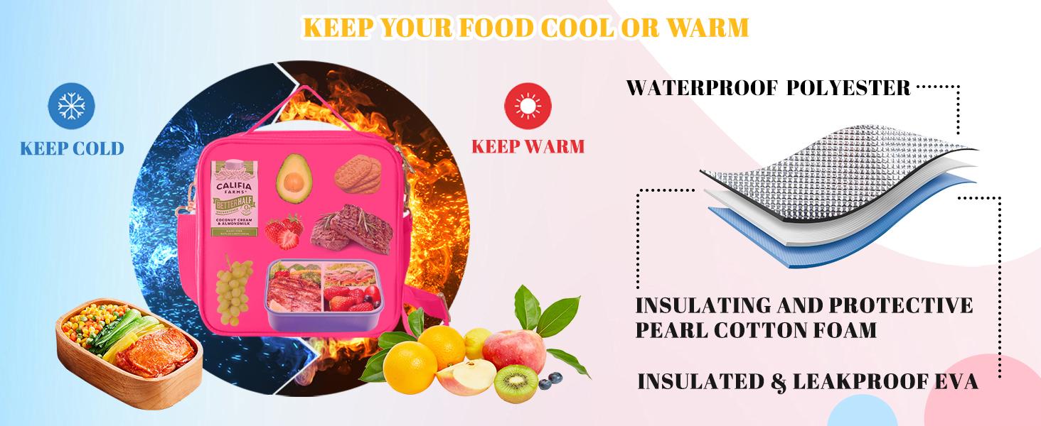 Insulated Lunch Bag with Adjustable Shoulder Strap, Nylon Preppy Lunch Box for Girls, Lightweight Leakproof Reusable Tote, Smiley Face Pattern, for School Travel Picnic, Pink – Bolsa de Almuerzo