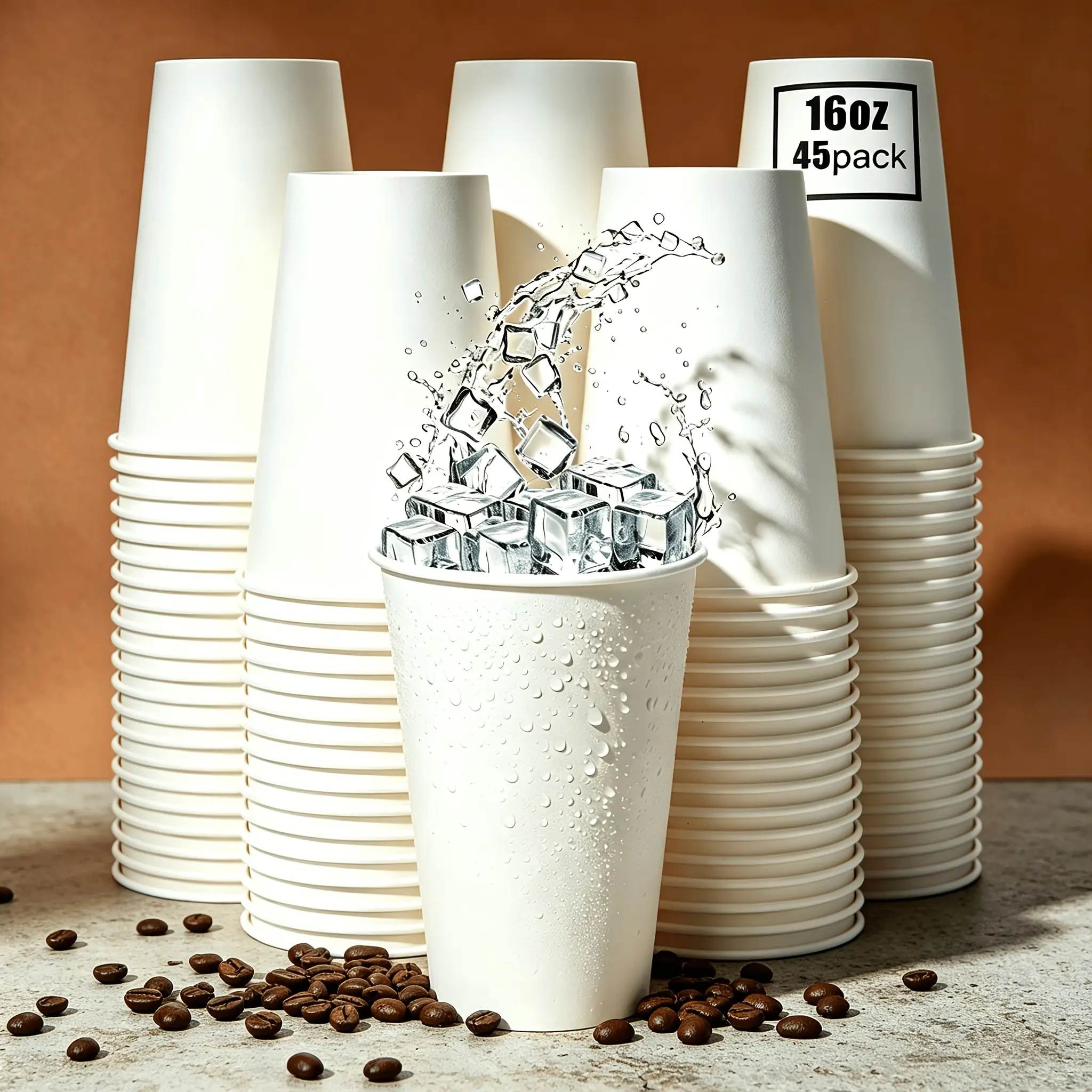 BIBBOO 50pcs 16oz Bulk White Disposable Paper Coffee Cups, Leakproof, Thick, Durable, Ideal for Daily Use & Office Meetings (Coffee/Tea/Juice)