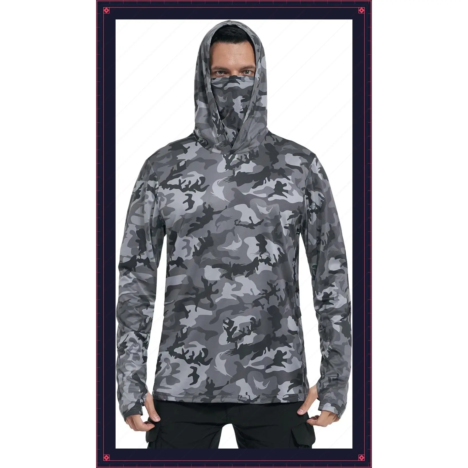 Men's UPF 50+ Performance Fishing Hoodie Shirt - Long Sleeve Sun Protection with Thumbholes & Neck GaiterGift