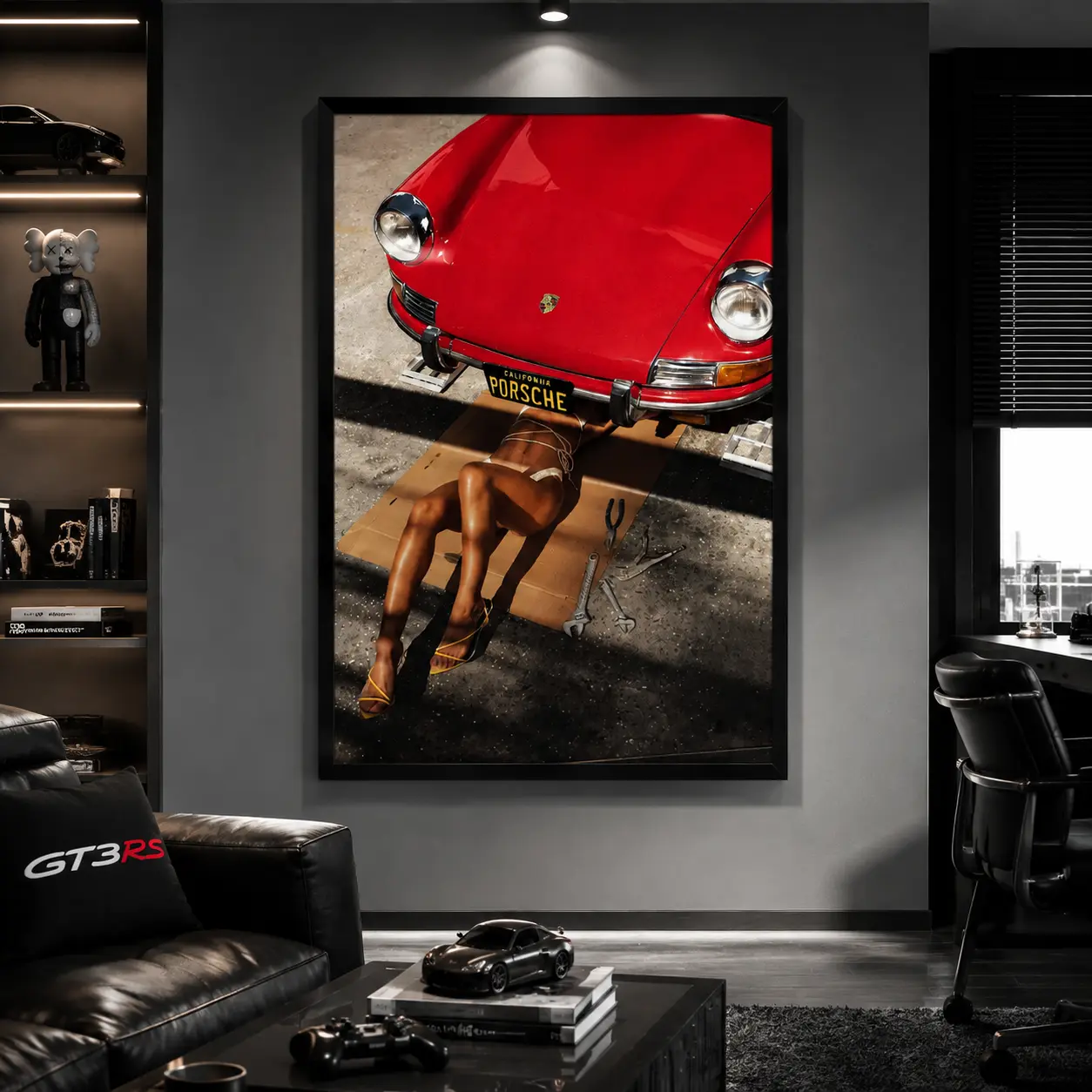 Vintage Car Canvas Wall Art, Classic Sports Car Poster Print, Luxury Automotive Decor, Black Framed Artwork for Garage, Man Cave, Bedroom