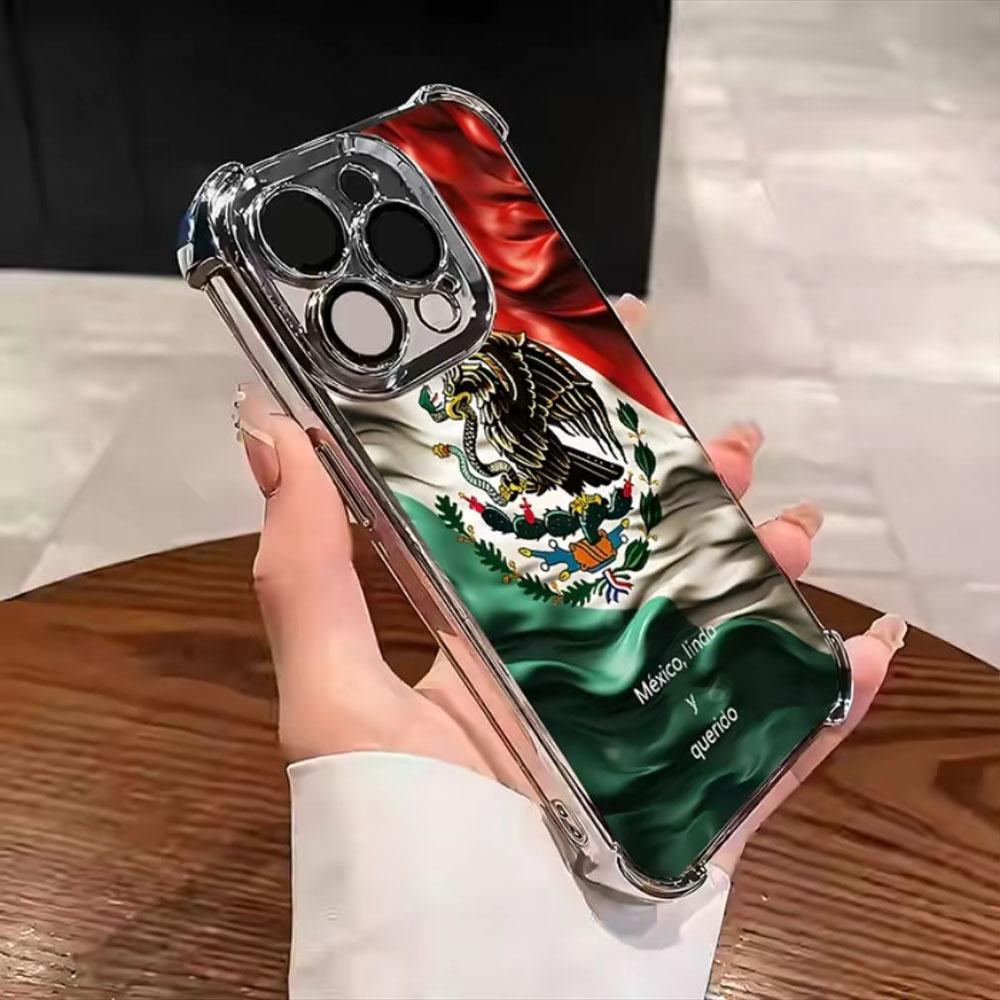 Mexico Heritage Eagle Phone Case for iPhone 17 16 15 14 Plus 13 12 11 Pro Max, Chrome Plated Frame Anti-Drop Shockproof Protective Case