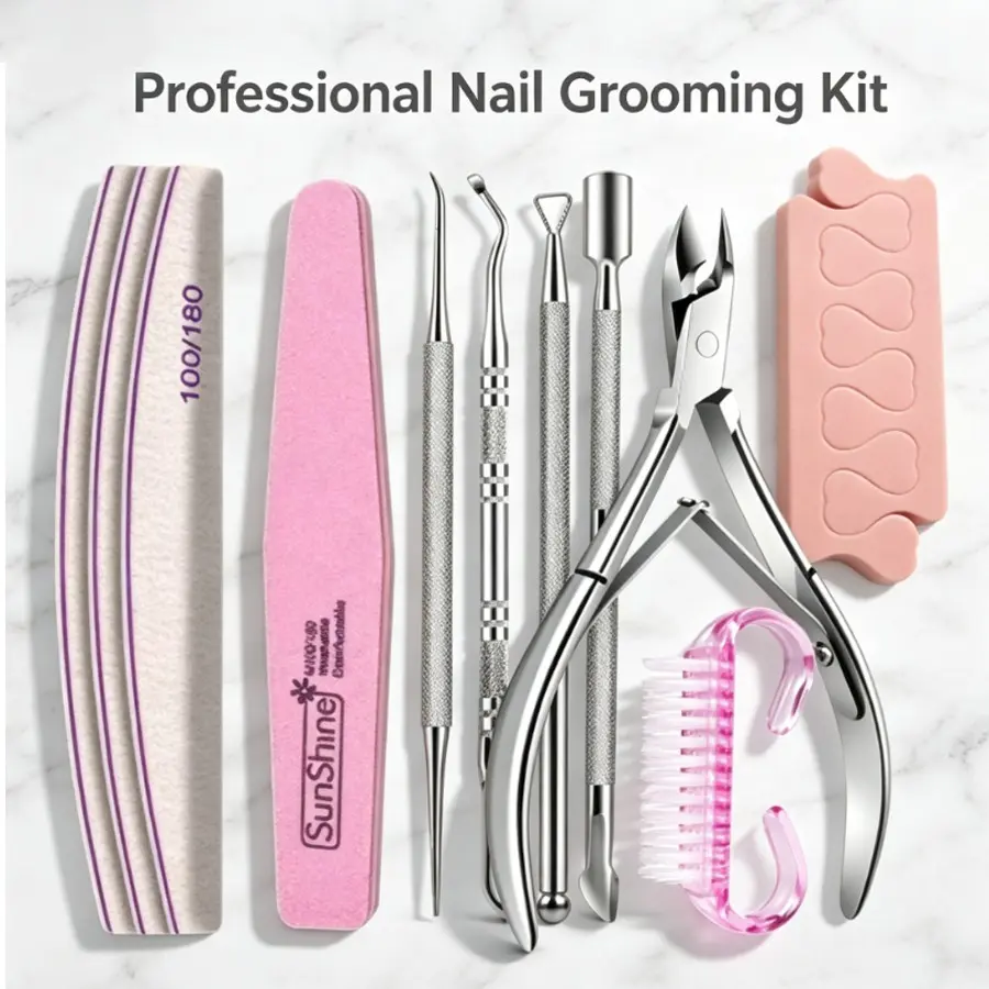11pcs Professional Manicure Kit, Salon-Quality Nail Care Tools, Cuticle Nippers, Nail Files, Pushers, Cleaning Tools, DIY Nail Shaping, Cleansing