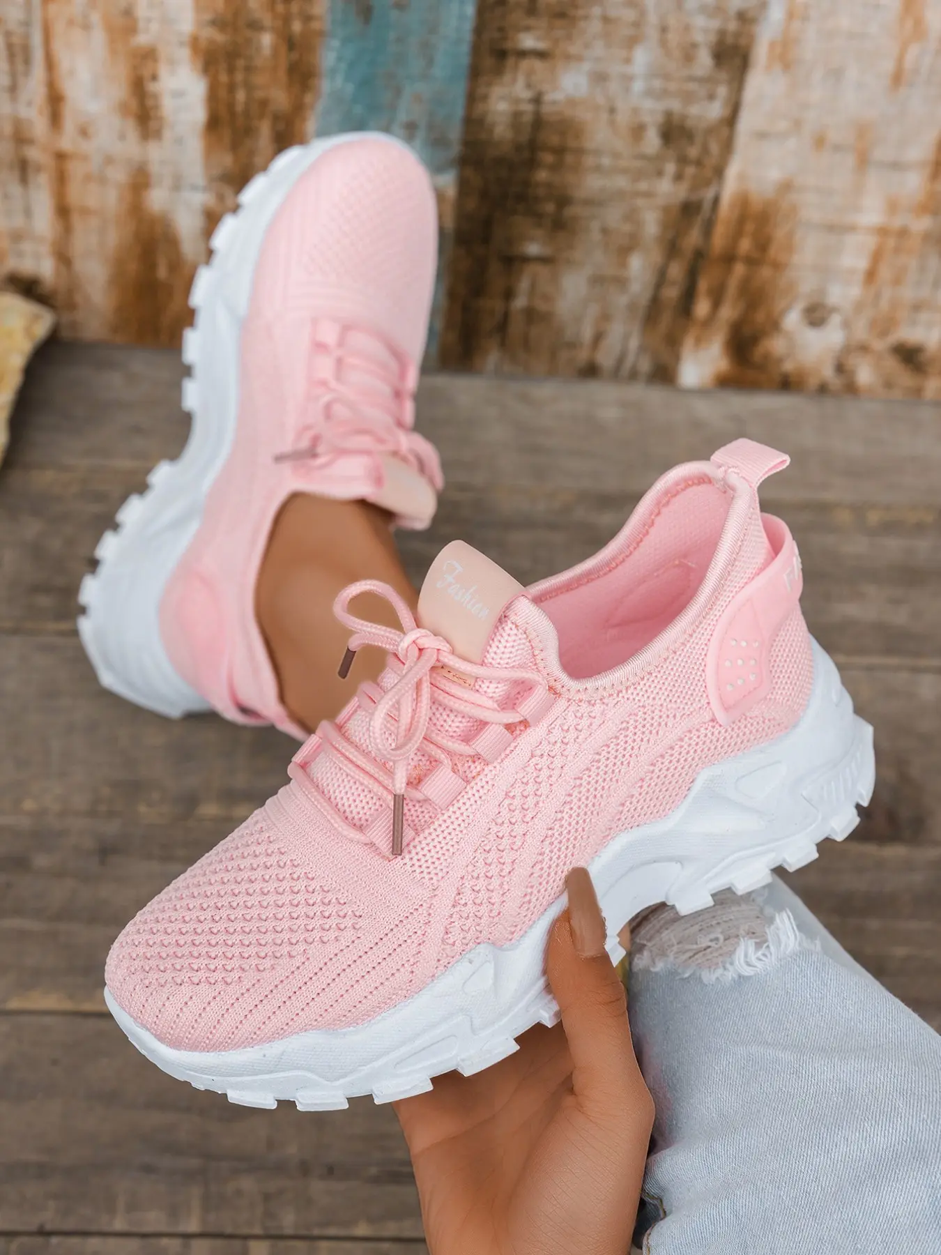 Women's Knit Platform Sneakers, Fashion Lace Up Walking Shoes, Non Slip Thick Sole Casual Trainer Shoes, Lightweight Daily Outdoor Sport Shoes for Ladies, Thick Soled Sneakers