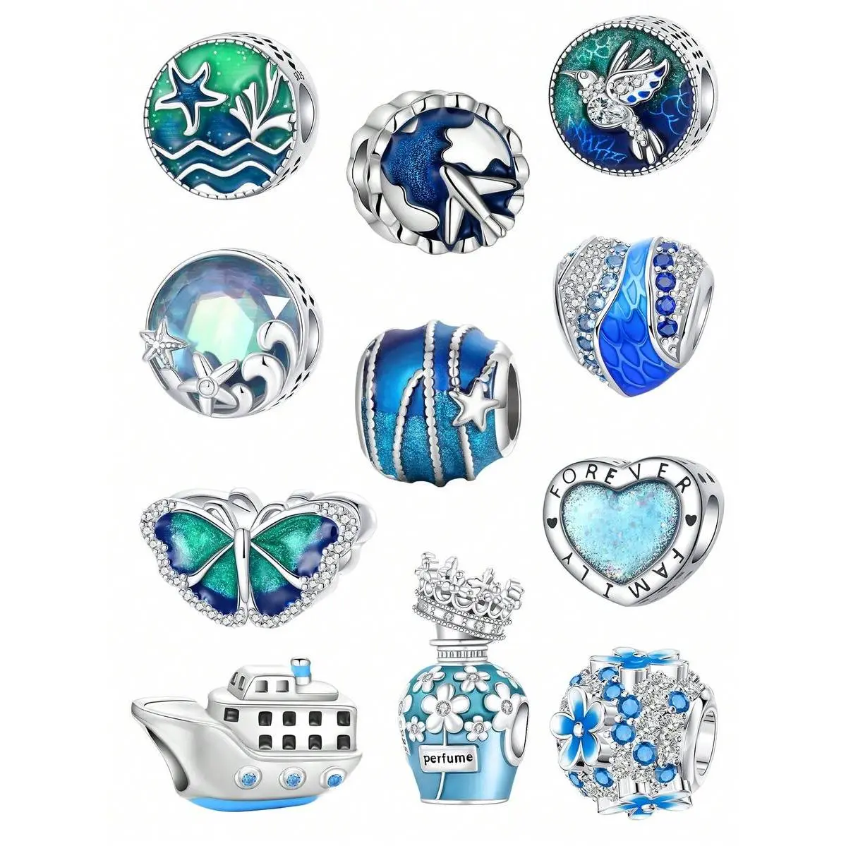 Summer Ocean Beach Charms Blue Sea Star Ship Butterfly Silver Plated Beads | DIY Vacation Jewelry Pendants For Bracelet Necklace Summer Gift