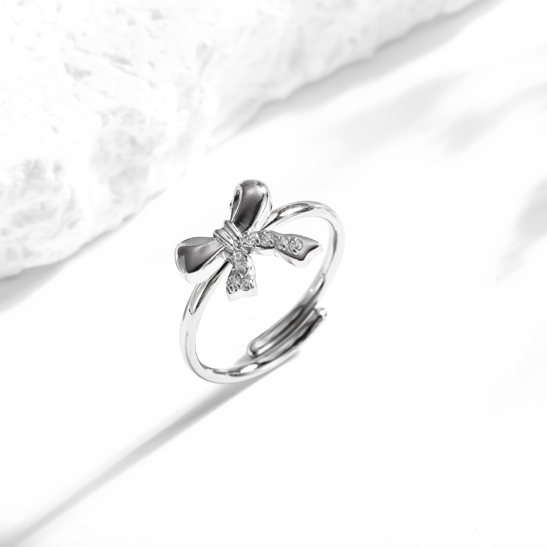 Mothers Day Gifts Bow Rings for Women Mother Daughter Cubic Zirconia Bow Knot Tie Ring Cute CZ Friendship Promise Stack Ring Anniversary Birthday Jewelry Gifts for Sister