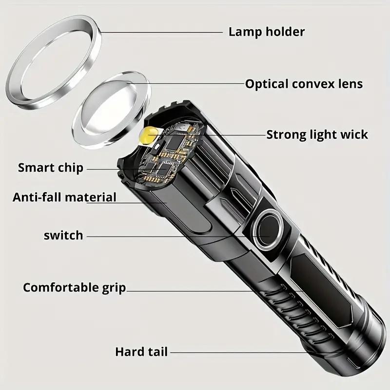 USB Rechargeable LED Flashlight, 2 Counts Portable Zoomable Tactical Flashlight, High Lumen Flashlight, Strong Light Flashlight for Camping & Hiking, Camping, Camping Equipment, Travel Accessories, High Powered Flashlight, High Performance Flashlight