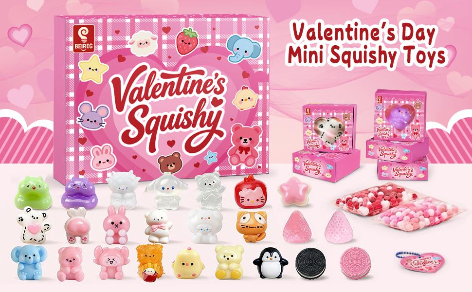 Mini Taba Squishy 24PCS with Gifts Box, Soft Stress Relief Squeeze Toys & Valentines Cards Day Gifts for Kids Classroom School Party Favors