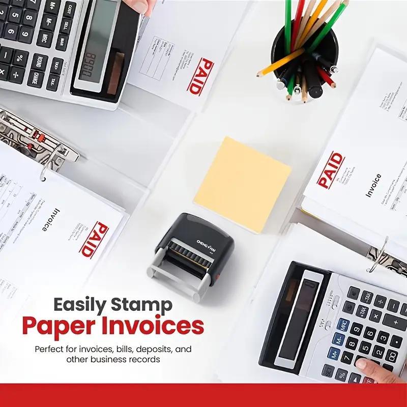 Automatic Ink Stamp for Office Use, Ink Enhances Print Quality, Rectangular Durable Plastic Design, Instant Workflow Solution, Booklet Stamps