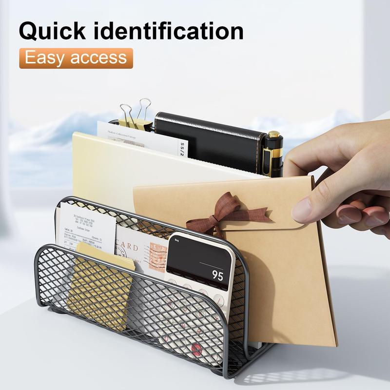 Mail Organizer Countertop, Metal File Holder with 3-Slot, Bill Organizer for Office Receipts and Letter Paper Storage (Black) Mail Organizer Countertop, Metal File Holder with 3-Slot, Bill Organizer for Office Receipts and Letter Paper Storage (Black)