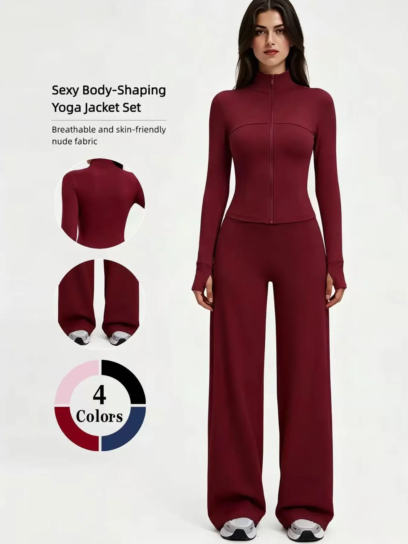 Women's Sporty Quick-Dry Two-Piece Set, Bodycon Workout Set, Gym Workout Sets, Gym Training Outfit, Fitness, New Fashion Slim Yoga Pants, High Elastic Long Sleeve Top, Casual Sports Suit, Activewear Clothing