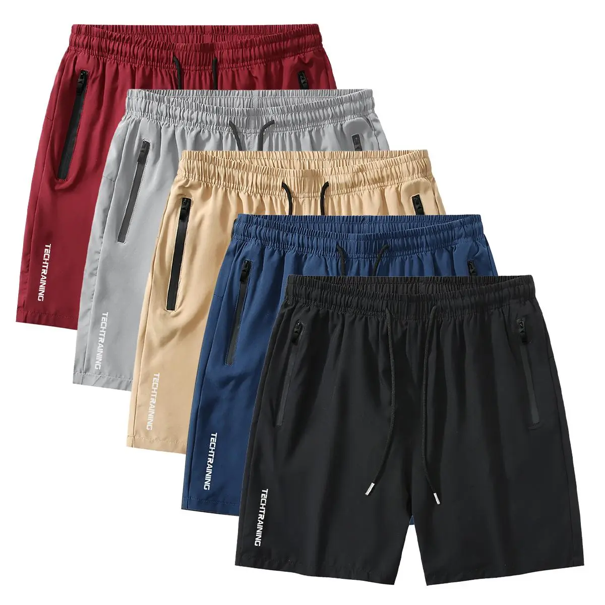 Men's Multi-Piece Sports Shorts Set - Body-Fitting, Dry-Fit, Lightweight, Quick-Dry Fabric, Adjustable Waist, Striking Side TECHTRAINING Lettering, Multi-Color, for Training, Body-Fitting Men's Shorts, Dry-Fit Men's Shorts